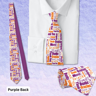 Multilingual Purple Orange Thank You Typography Tie