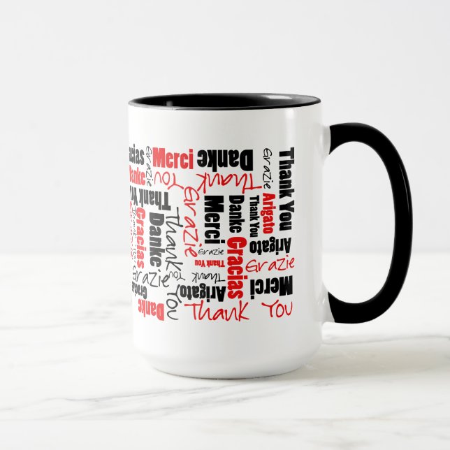 Multilingual Red Black Thank You Typography Mug (Right)