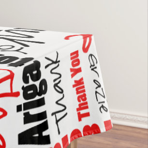Multilingual Red Black Typography Thank You Tablecloth