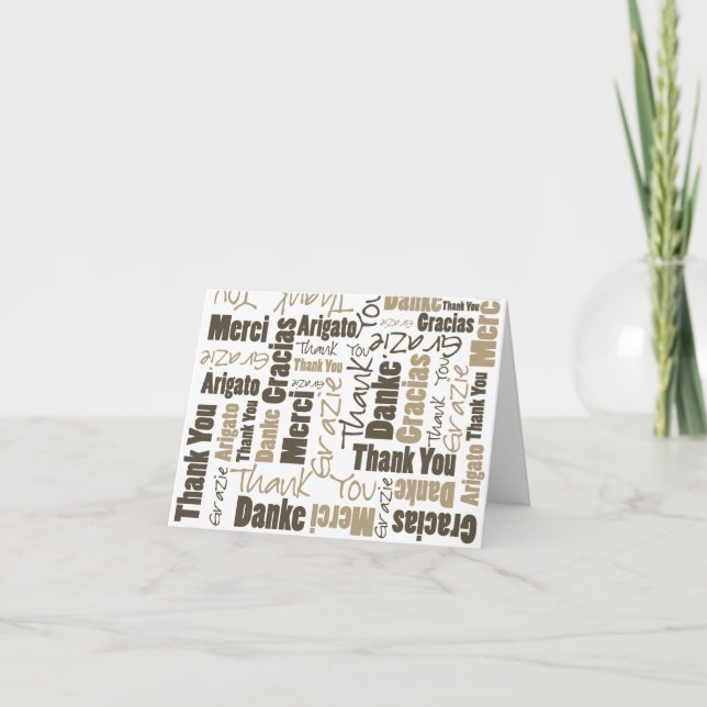 Multilingual Sepia Brown Typography Collage Thank  Thank You Card (Front)