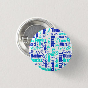 Multilingual "Thank You" Typography Blues 3 Cm Round Badge