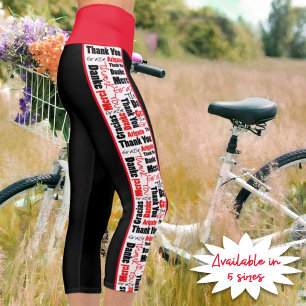 Multilingual Thank You Typography Vertical Stripes Capri Leggings