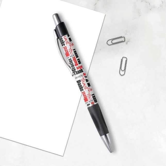 Multilingual Thank You Word Cloud Black White ( The thank you pen is a nice gift idea for volunteers, teacher or other people you want to thank. )