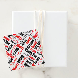 Multilingual Thanks Typography Collage Red Black Favour Tags