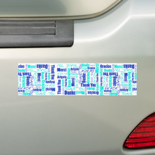 Multilingual Typography Thank You in Blues Bumper Sticker