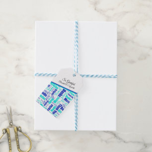 Multilingual Typography Thank You in Blues Gift Tags