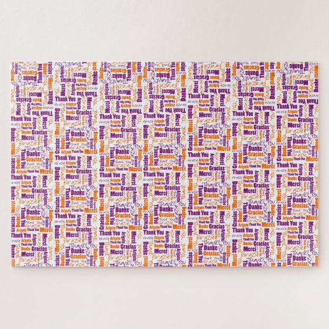 Multilingual Typography Thank You Orange Purple Jigsaw Puzzle (Horizontal)