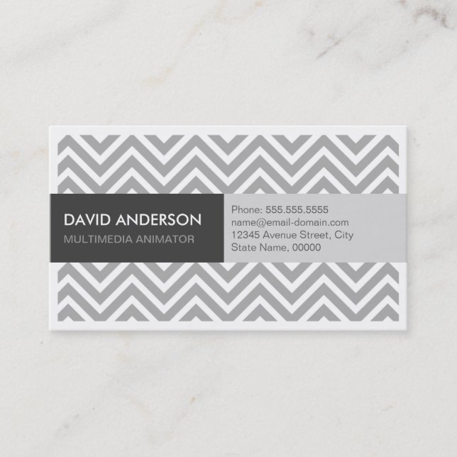 Multimedia Animator - Modern Grey Chevron Business Card (Front)