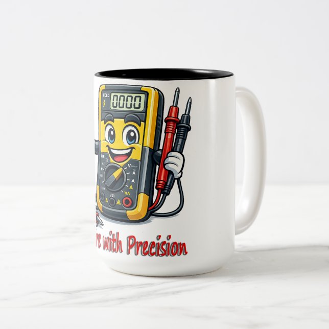 Multimeter Cartoon Mascot Measure With Precision M Two-Tone Coffee Mug (Front Right)