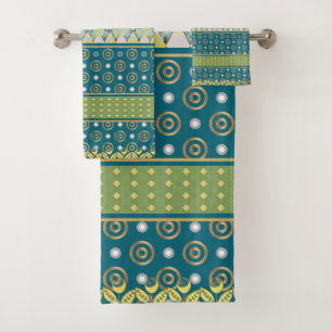 Multipatterned Teal, Lemon & Lime Colored  Bath Towel Set