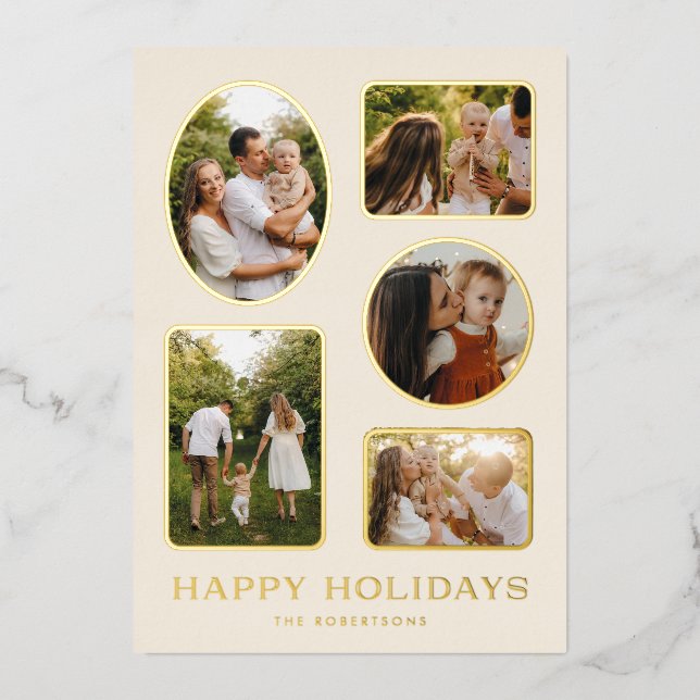 Multiphoto Classic Gold Frame Holiday Photo Card (Front)