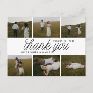 Multiphoto Collage Minimal Wedding Thank You Postcard