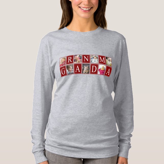 Multiphoto Pattern with Grandma Text Photo T-Shirt (Front)