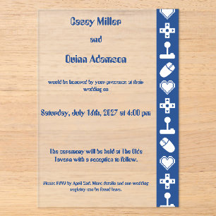 Multiplayer Mode in Blue Acrylic Wedding Invitations