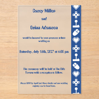 Multiplayer Mode in Blue Acrylic Wedding Invitations