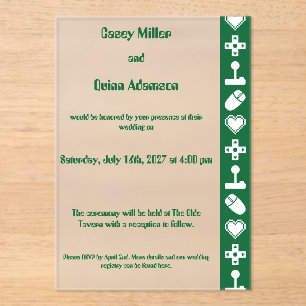 Multiplayer Mode in Green Acrylic Wedding Invitations