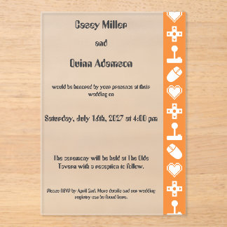 Multiplayer Mode in Orange Acrylic Wedding Invitations