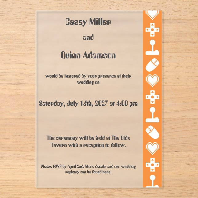 Multiplayer Mode in Orange Acrylic Wedding  Invitations (Front)