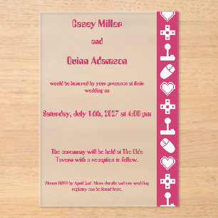 Multiplayer Mode in Raspberry Acrylic Wedding Invitations