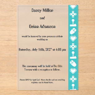 Multiplayer Mode in Turquoise Acrylic Wedding Invitations