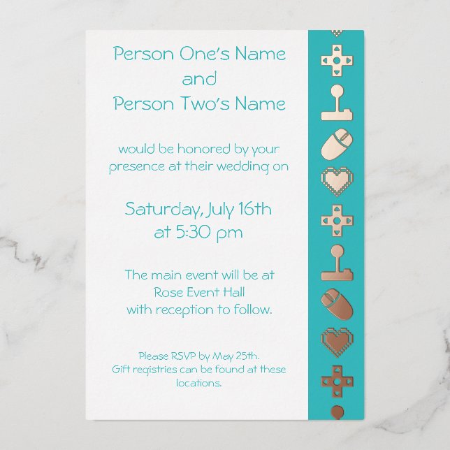 Multiplayer Mode in Turquoise Foil Invitation (Front)