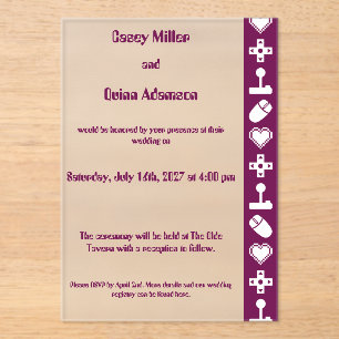 Multiplayer Mode in Wine Acrylic Wedding Invitations