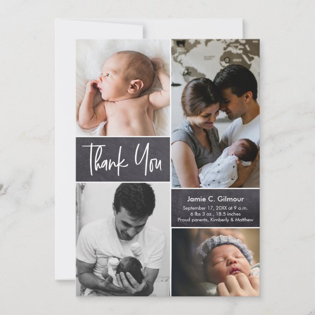 Multiple birth photo collage baby shower thank you card (Front)