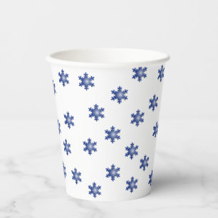 Multiple Blue Snowflake Starburst Paper Cups