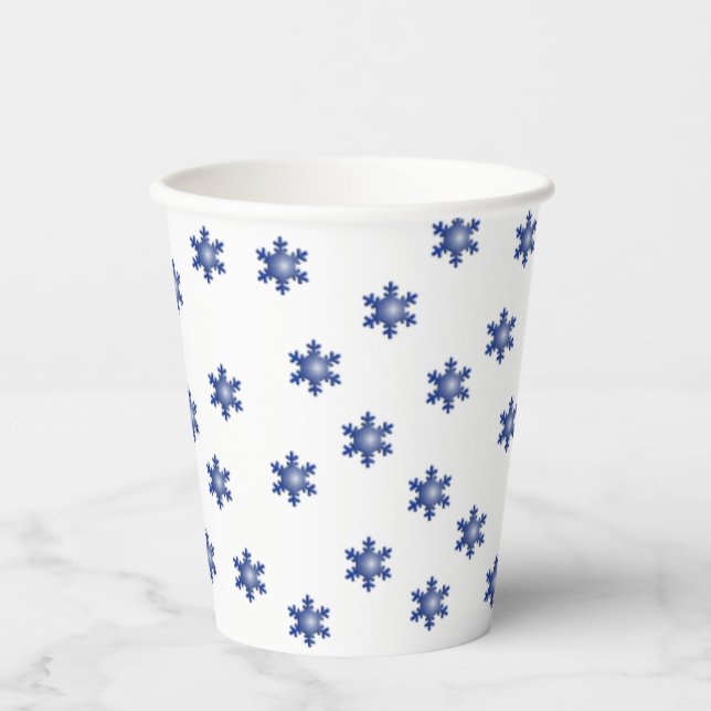 Multiple Blue Snowflake Starburst Paper Cups (Front)