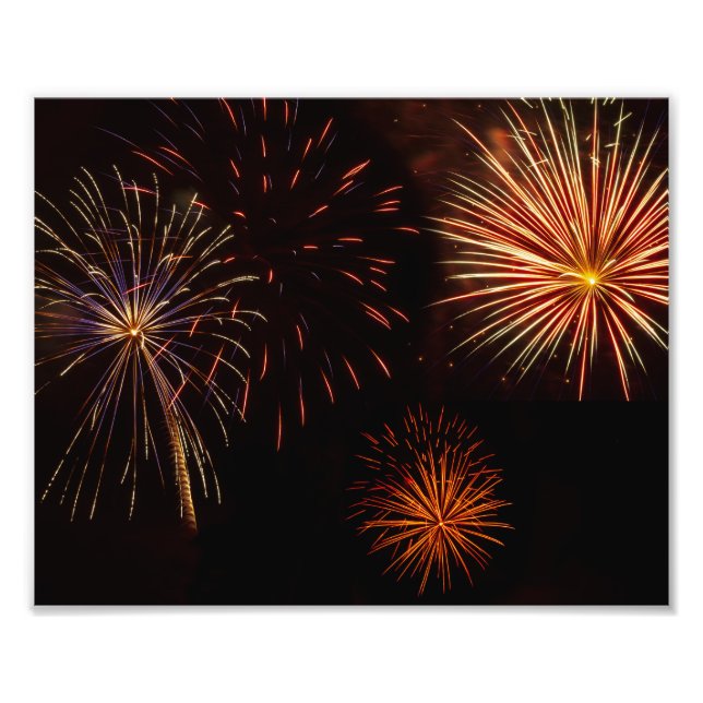 Multiple bursts of fireworks against black photo print (Front)