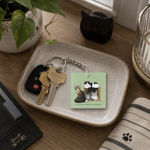 Multiple Cat Households Green Funny QR code Key Ring