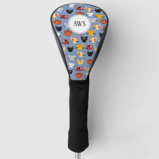 Multiple Cats Fun Pattern Monogram Golf Head Cover