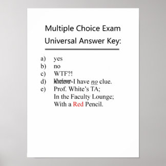Multiple Choice Exam Universal Answer Key Poster