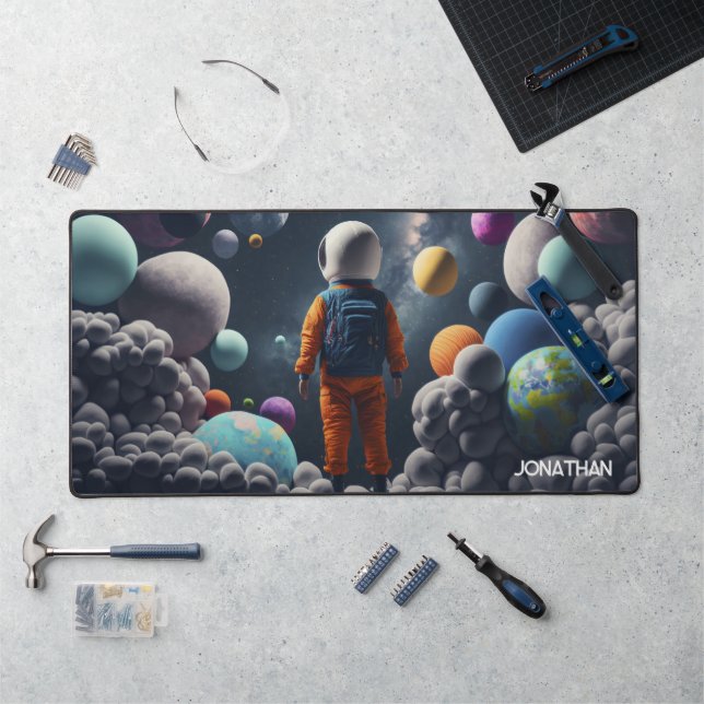 Multiple Colourful Planets Astronaut Space Travel Desk Mat (Workstation)