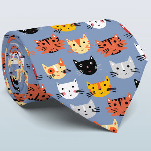 Multiple Cute Kitty Cats Blue Pattern Tie
