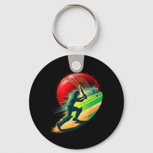 Multiple Exposure Art Cricket Cricketer Tsman Bowl Key Ring