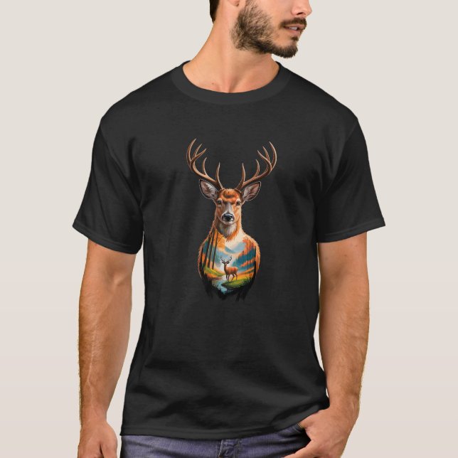 Multiple Exposure Art Deer Elk Buck Reindeer Premi T-Shirt (Front)