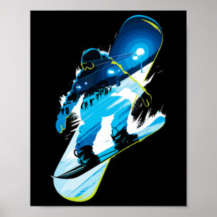 Multiple Exposure Art Snowboard Snowboarding Snowb Poster