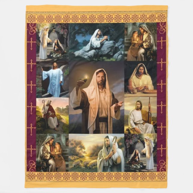 MULTIPLE FACES OF JESUS FLEECE BLANKET (Front)