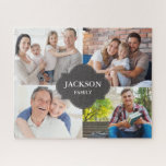 Multiple Family Photo Collage Gift keepsake custom Jigsaw Puzzle<br><div class="desc">Celebrate family moments in a creative and meaningful way with this custom family photo collage jigsaw puzzle. Featuring multiple photo placements, this design lets you showcase your most treasured snapshots—whether from family reunions, vacations, holidays, or everyday laughter. The elegant central nameplate adds a stylish touch, making this puzzle both fun...</div>