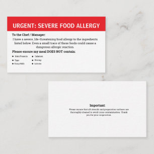 Multiple Food Allergy Alert Business Card