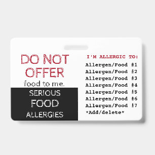 Multiple Food Allergy Alert Label ID Badge