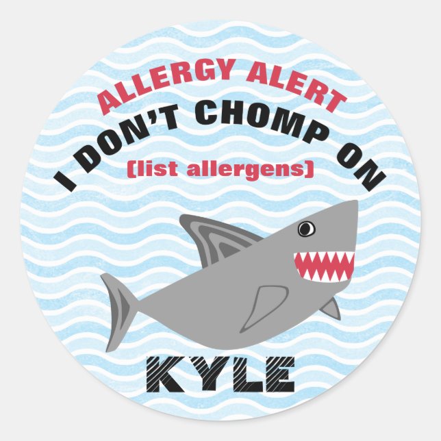 Multiple Food Allergy Alert Shark Stickers (Front)