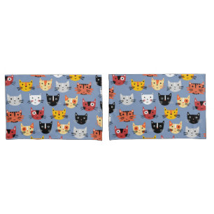 Multiple Fun Kitty Cats Pattern Blue Pillowcase