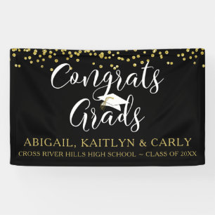 Multiple Grads Black Gold Confetti Congrats Banner