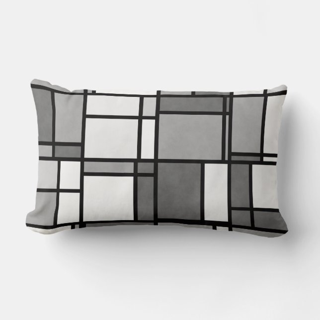 Multiple Grey White Mondrian Inspired Pattern Lumbar Cushion (Front)