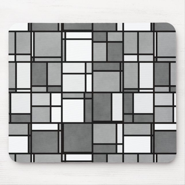 Multiple Grey White Mondrian Inspired Pattern Mouse Mat (Front)