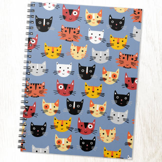 Multiple Kitty Cats Cute Pattern Blue Notebook