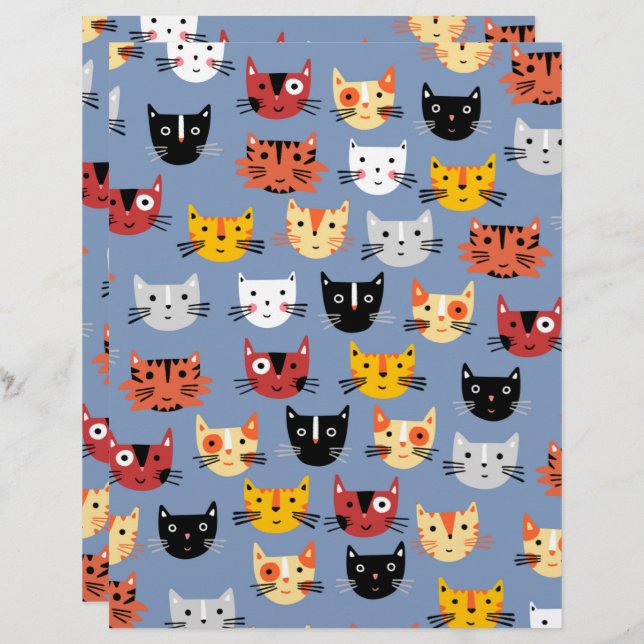 Multiple Kitty Cats Cute Pattern Scrapbook Paper (Front/Back)