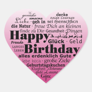 Multiple Language Happy Birthday Heart Sticker